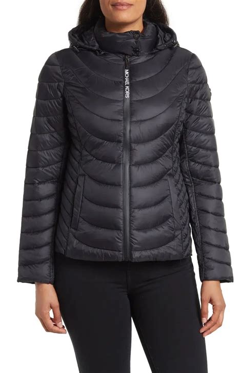 michael kors contrast packable hooded down jacket|Michael Kors packable nylon anorak.